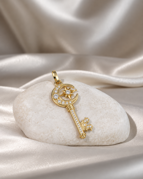 Moon Key Pendant ~ Solid Silver or Gold
