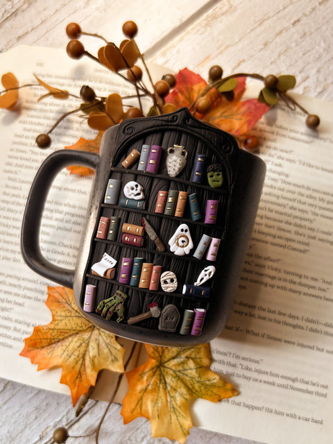 Spooky Bookshelf Mug ~ Polymer Clay Halloween Decor