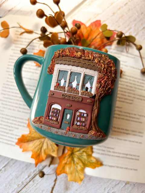 Cozy Fall Bookshop Mug ~ Handmade Specialty Fall Decor