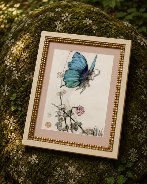 Butterfly Fairy With Dewdrop - Double Beaded White & Gold Frame