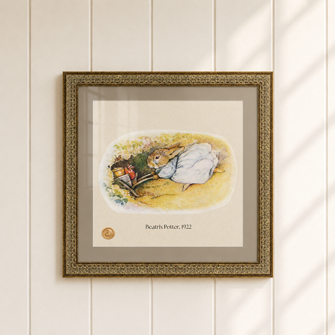 Ms.Rabbit Entering Her Burrow, Feat. Beatrix Potter Illustration ~ Gold Frame