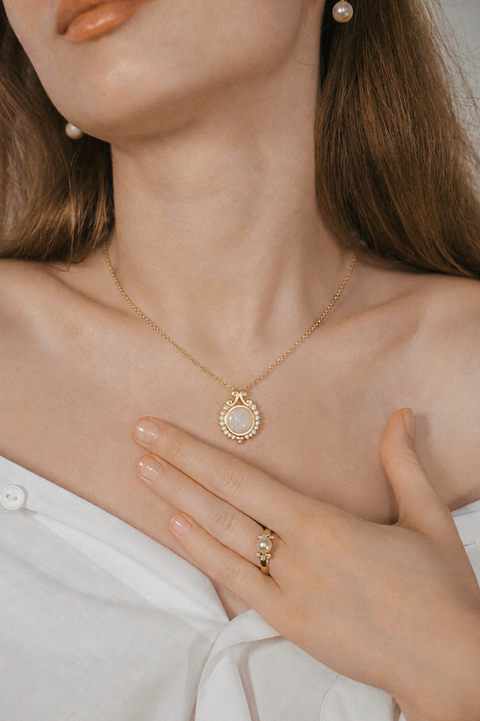 The Dream Pond Opal Necklace - 14K Gold, Opal, and Diamond
