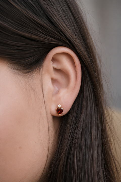 Deepest Love Studs - Real Gold & Garnet Stud Earrings