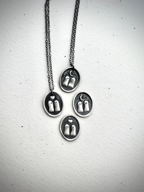 Two Ghosts Charm Necklace ~ Minimalist Jewelry