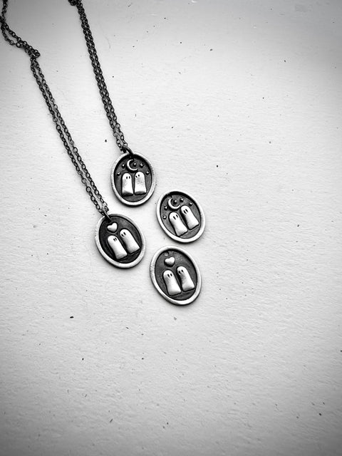 Two Ghosts Charm Necklace ~ Minimalist Jewelry