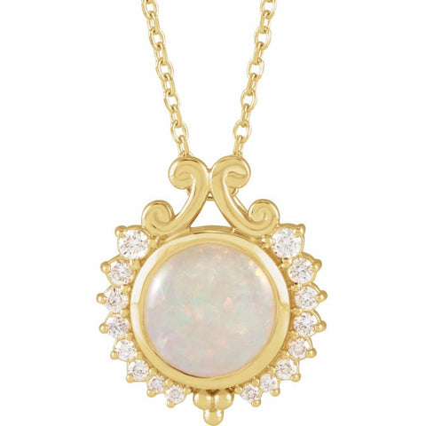 The Dream Pond Opal Necklace - 14K Gold, Opal, and Diamond