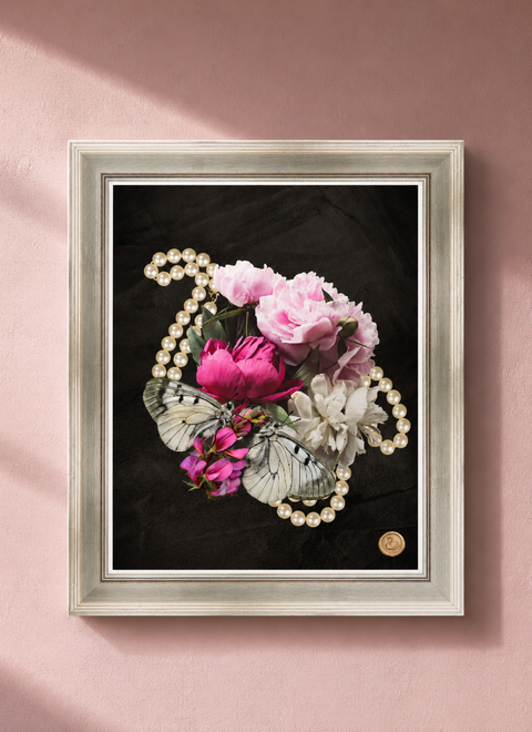 Twin Moths with Pearls ~ Silver Academie Frame