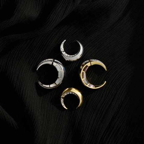 Statement Crescent Moon Earrings - Mother of Pearl or Moonstone