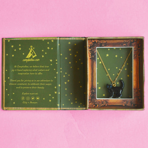 Black Cat Necklace - Porcelain Charm Necklace