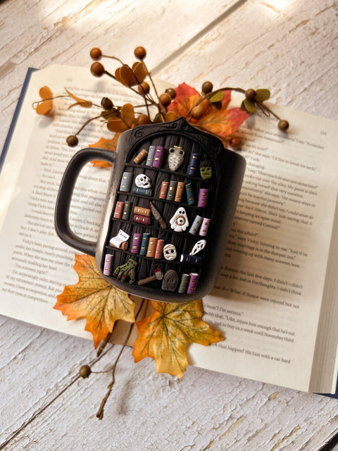 Spooky Bookshelf Mug ~ Polymer Clay Halloween Decor