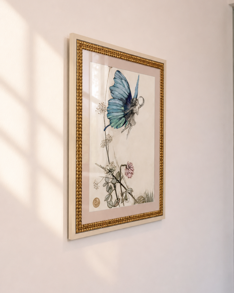 Butterfly Fairy With Dewdrop - Double Beaded White & Gold Frame