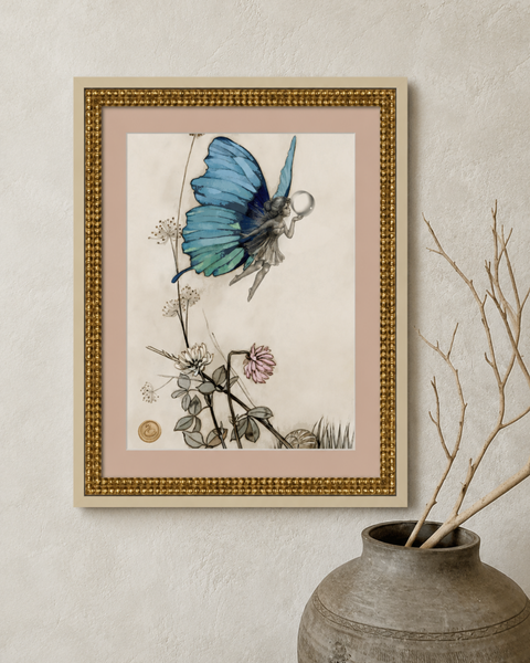 Butterfly Fairy With Dewdrop - Double Beaded White & Gold Frame
