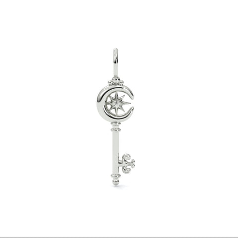 Small Moon Key Pendant - Solid Gold