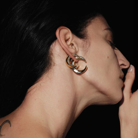 Statement Crescent Moon Earrings - Mother of Pearl or Moonstone
