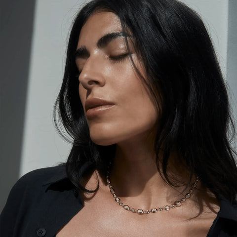 Gemstone Tennis Necklace ~ Moonstone or Blue Quartz