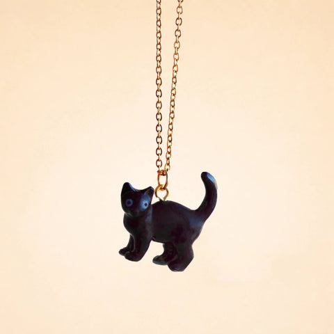 Black Cat Necklace - Porcelain Charm Necklace