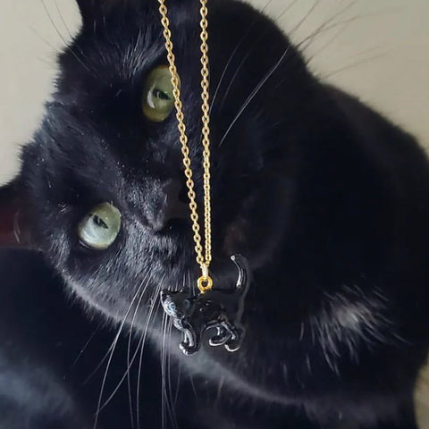 Black Cat Necklace - Porcelain Charm Necklace