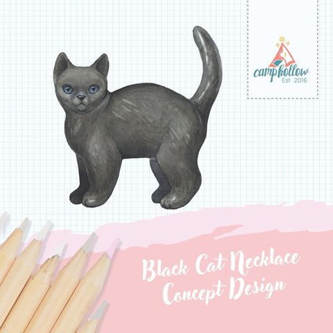 Black Cat Necklace - Porcelain Charm Necklace